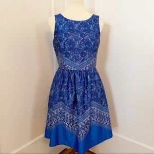 Floral satin blue sleeveless dress